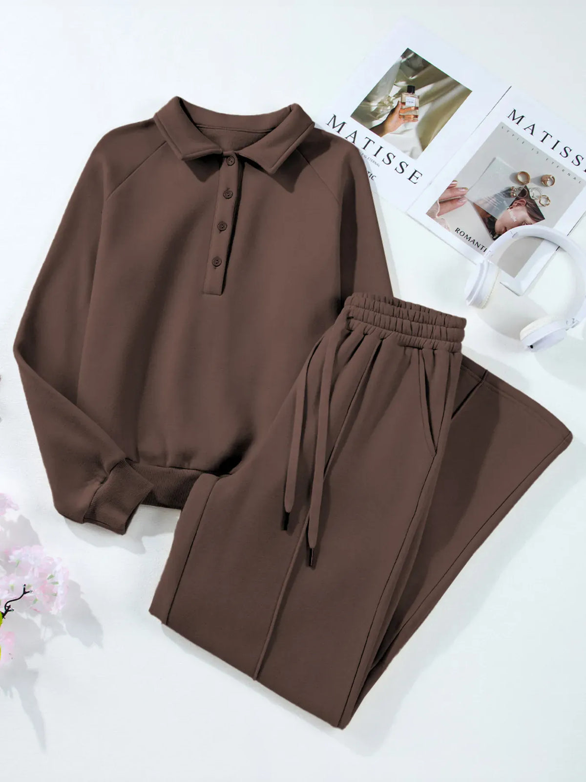 Collared Sweatshirt and High-Waisted Pants Set The Nichole Collection - Official Site