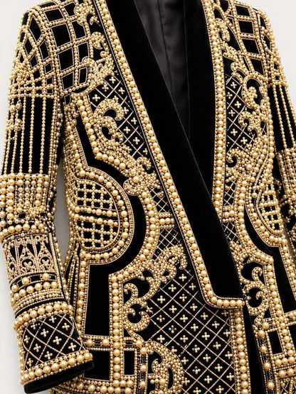 Pearl-Embellished One-Button Blazer The Nichole Collection