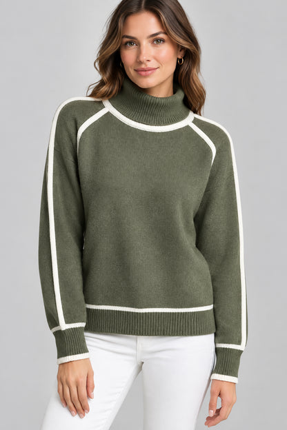 Contrast-Stitch Ribbed-Hem Turtleneck Sweater The Nichole Collection - Official Site