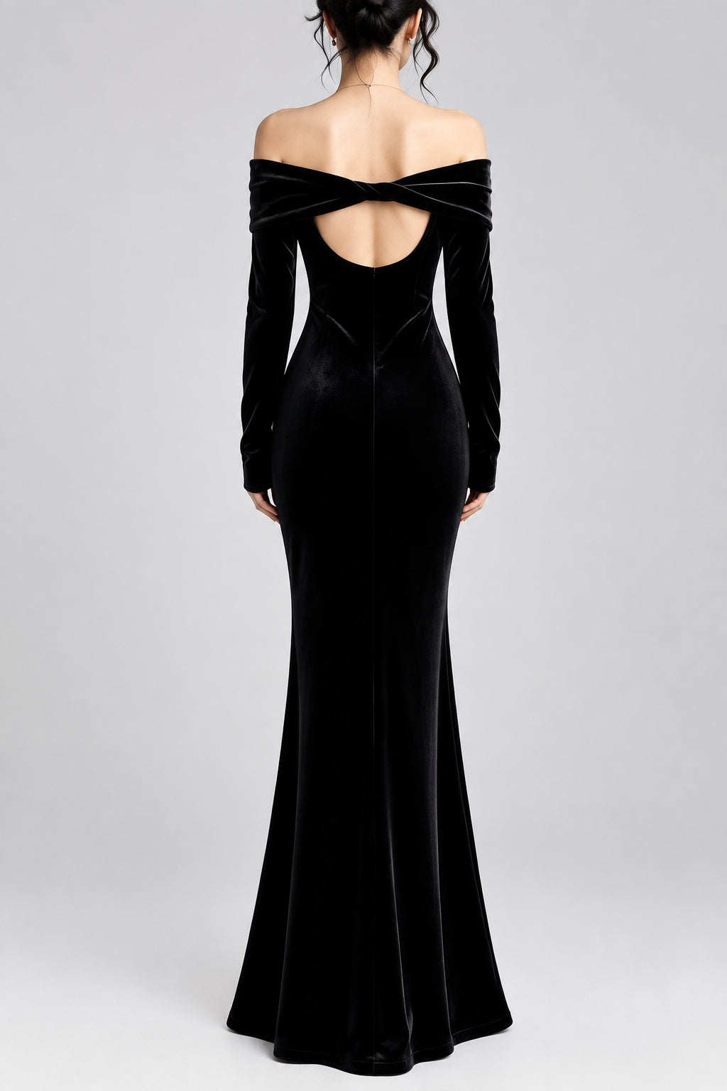Off-Shoulder Ruched Velvet Mermaid Maxi Dress The Nichole Collection - Official Site