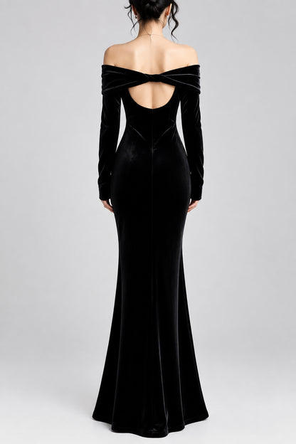 Off-Shoulder Ruched Velvet Mermaid Maxi Dress The Nichole Collection - Official Site