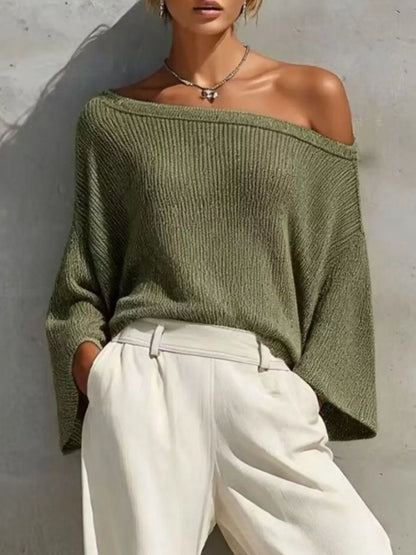 ONE-SHOULDER KNIT TOP & HIGH-WAIST PANTS SET The Nichole Collection - Official Site