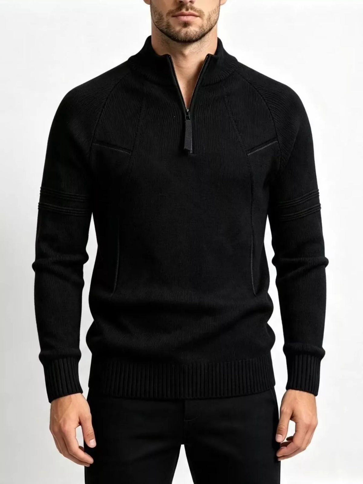 Men's Quarter-Zip Ribbed-Knit Sweater Jonathan M Collection