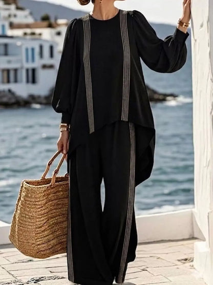 Striped Round-Neck Top & Pants Set The Nichole Collection - Official Site