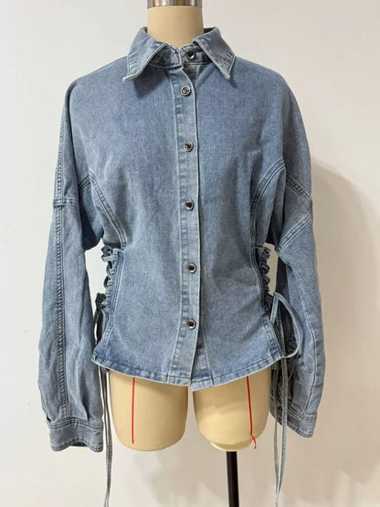 Lace-Up Side Button-Front Denim Jacket The Nichole Collection - Official Site