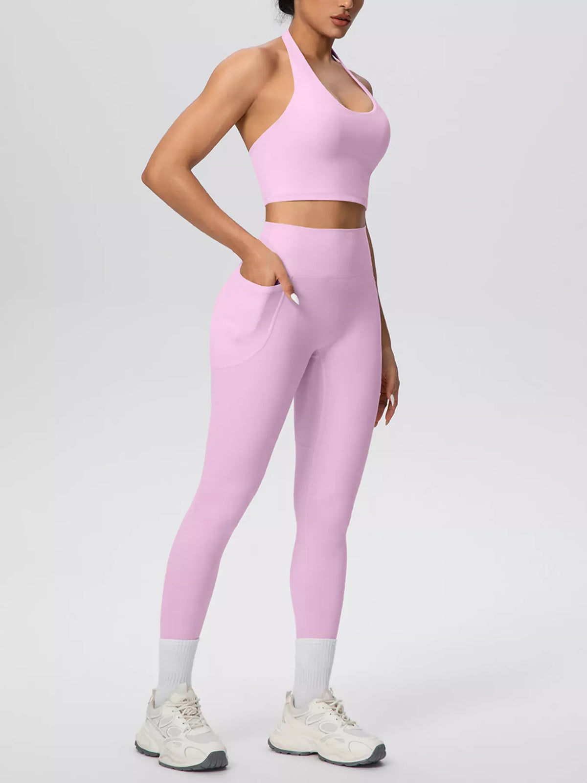 Halter-Neck Crop Top and High-Waisted Leggings Active Set The Nichole Collection - Official Site
