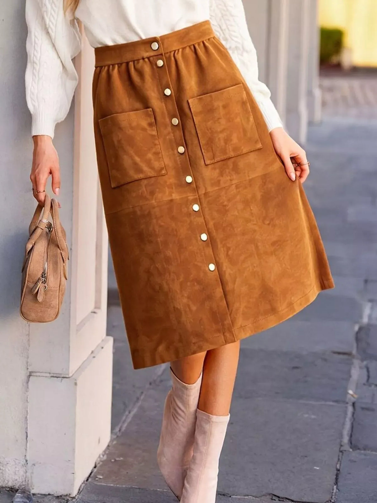 Button-Front Midi Skirt The Nichole Collection