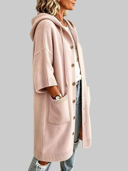 HOODED BUTTON-FRONT KNIT LONG CARDIGAN The Nichole Collection - Official Site