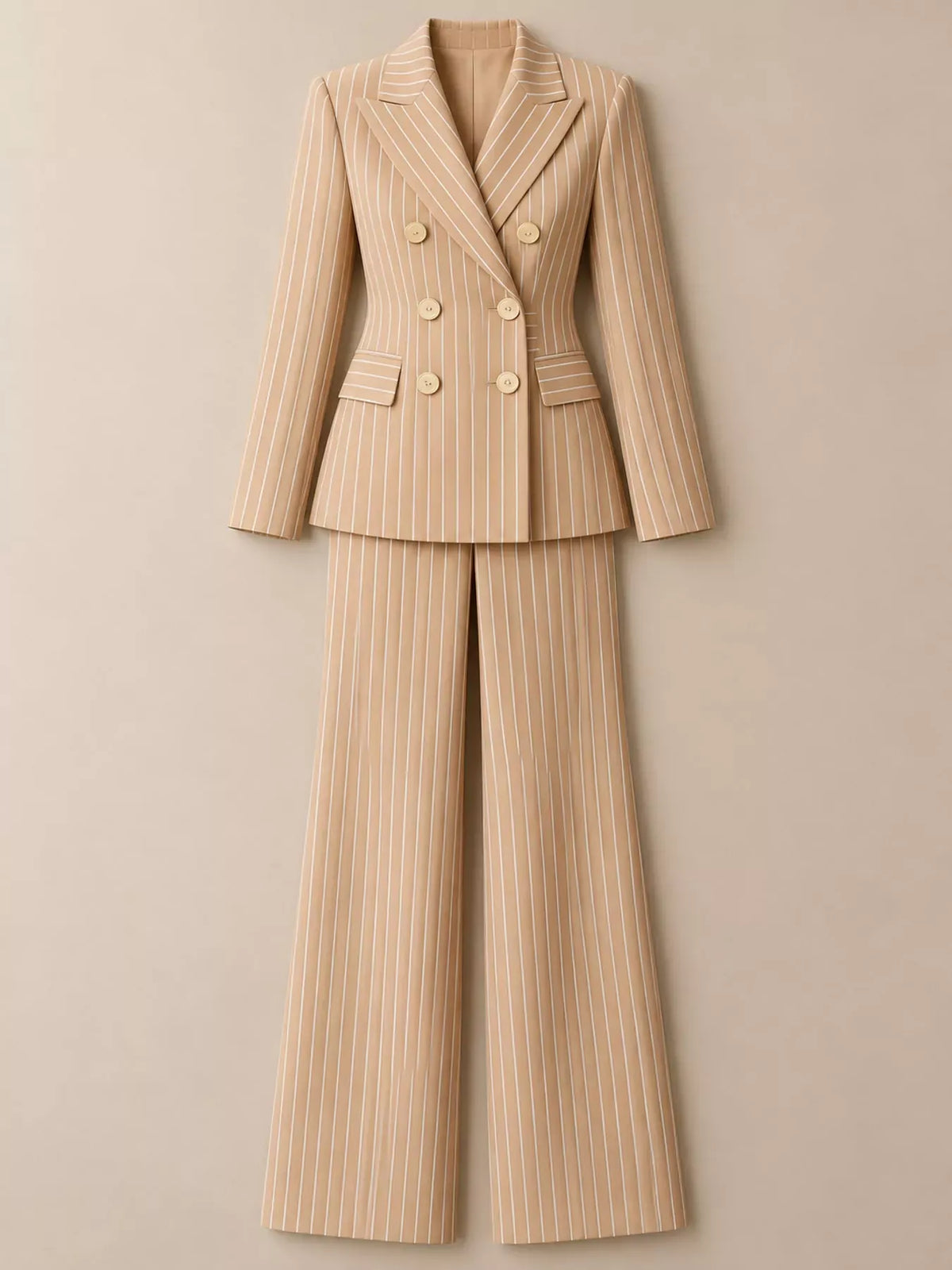 Double-Breasted Pinstripe Blazer and Wide-Leg Pants Set The Nicole Collection