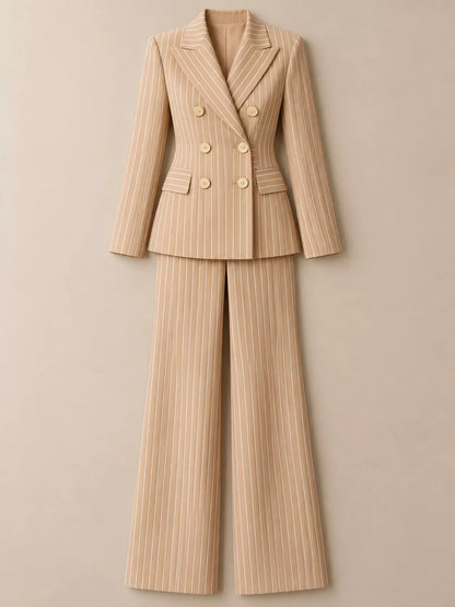 Double-Breasted Pinstripe Blazer and Wide-Leg Pants Set The Nicole Collection