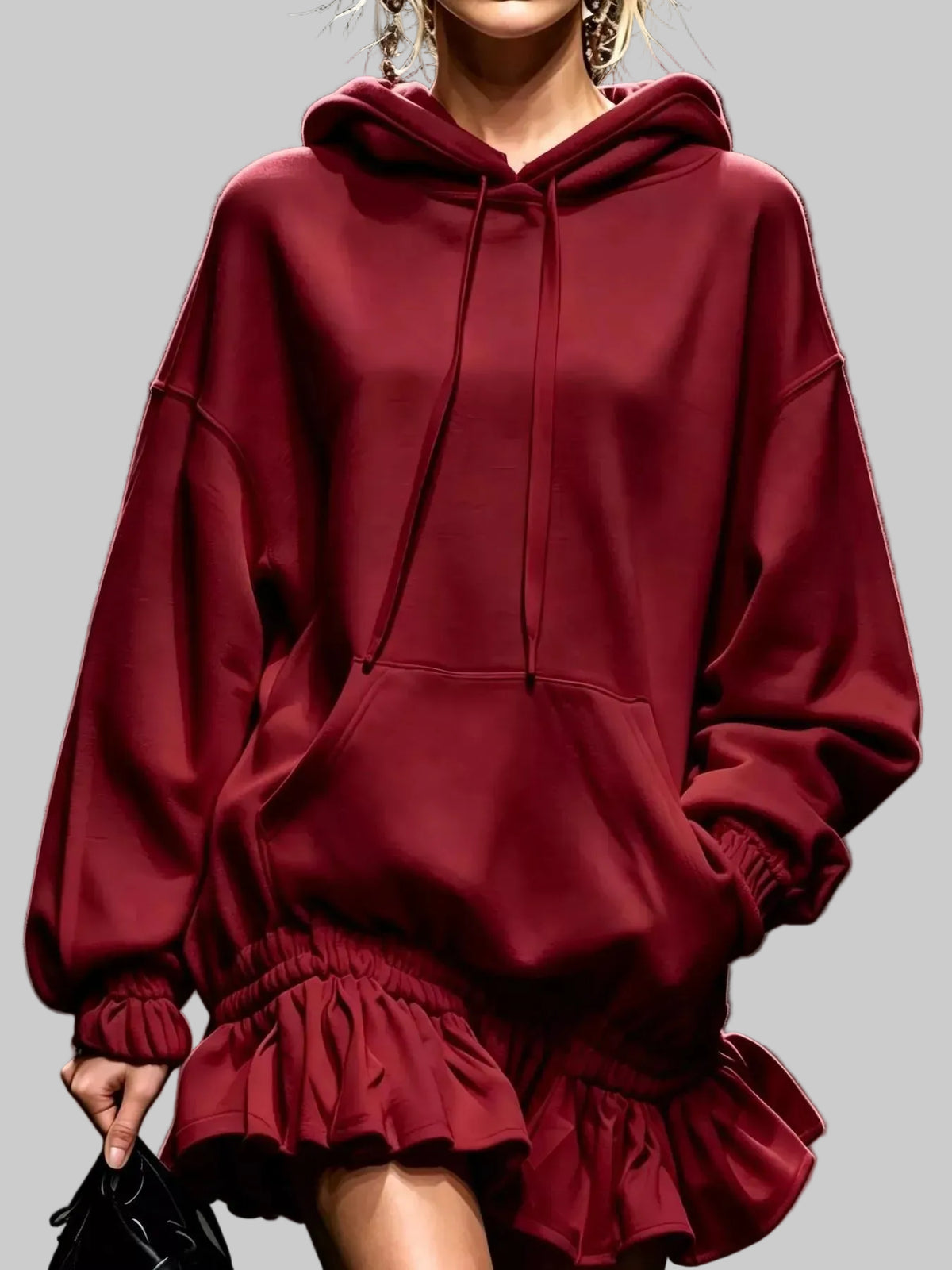 HOODED SWEATSHIRT RUFFLED MINI DRESS The Nichole Collection - Official Site