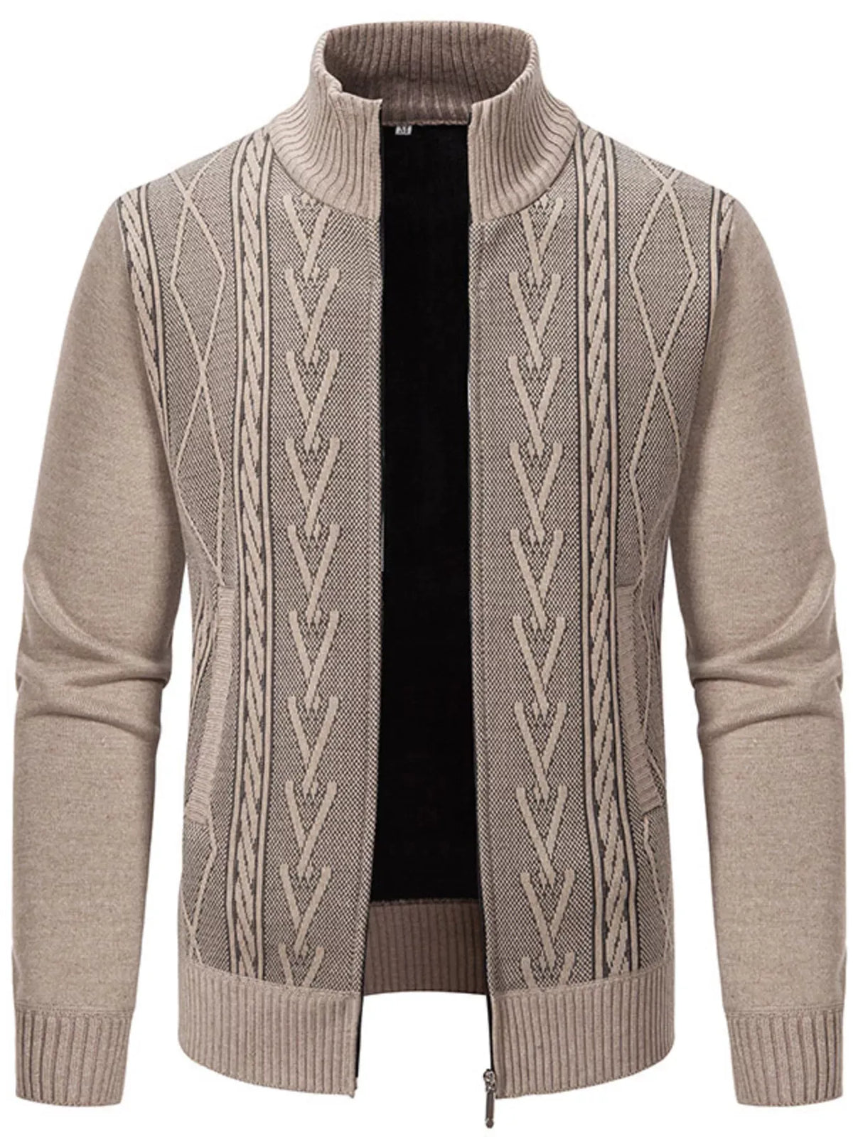 Men's Stand-Collar Full-Zip Detailed Cable-Knit Cardigan Jonathan M Collection