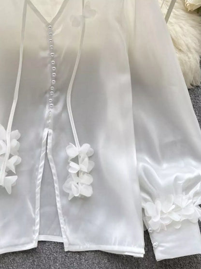 Sheer Floral-Embellished Shirt The Nichole Collection