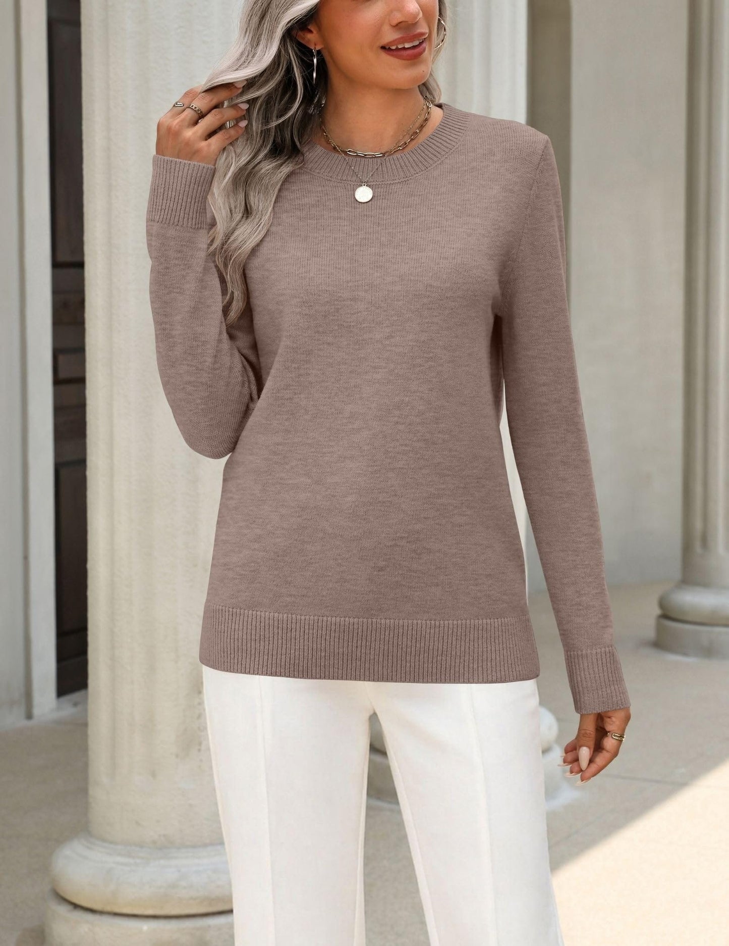 Wool Blend Crewneck Pullover Sweater