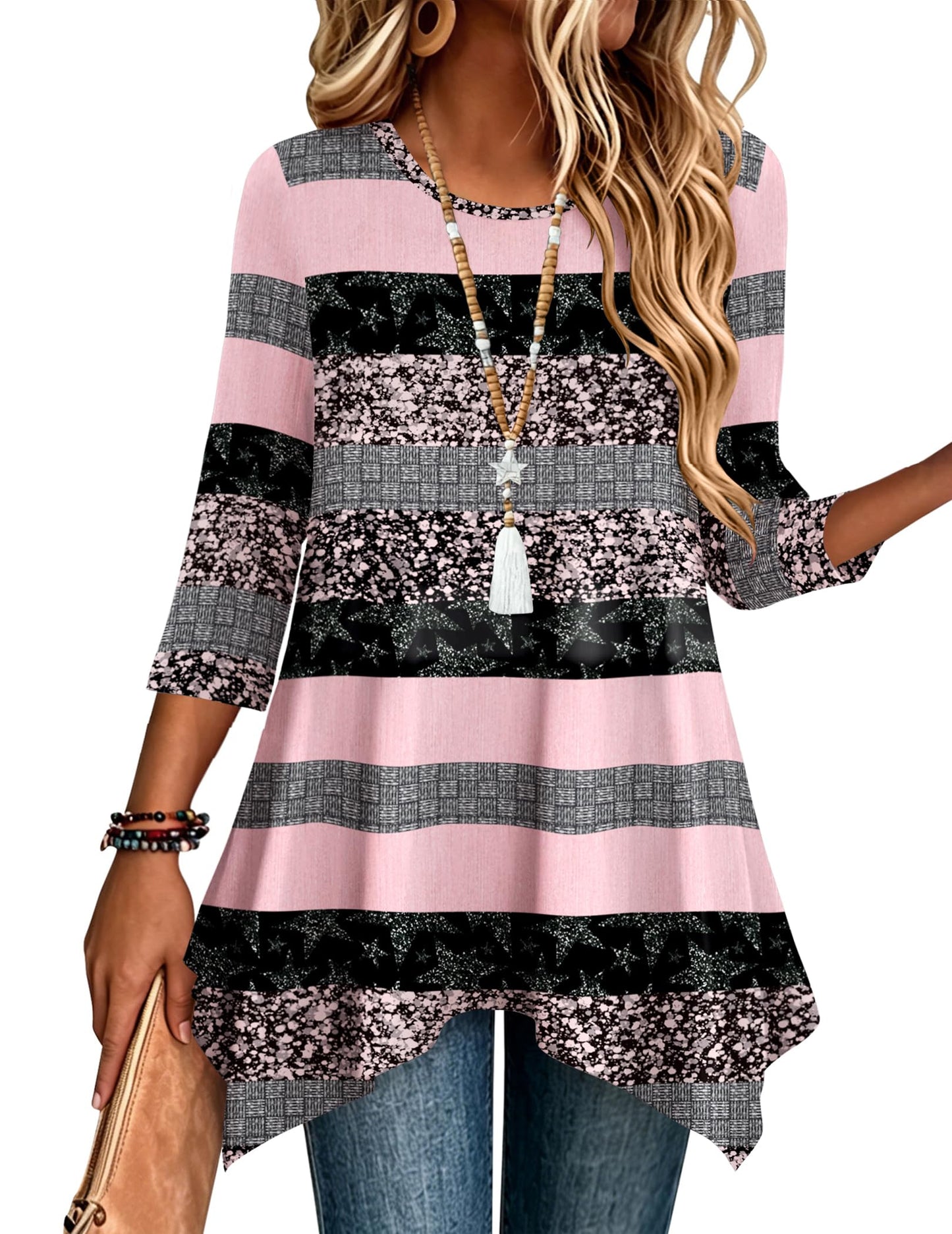 3/4 Sleeve Asymmetrical Tunic Top