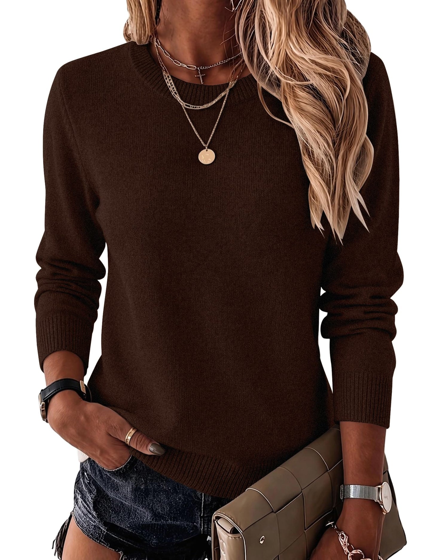 Wool Blend Crewneck Pullover Sweater