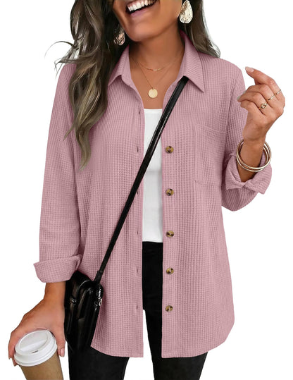 Waffle Knit Button-Down Shacket