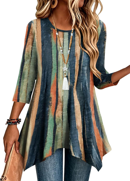 3/4 Sleeve Asymmetrical Tunic Top