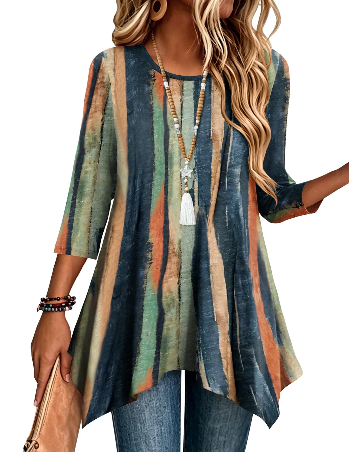 3/4 Sleeve Asymmetrical Tunic Top