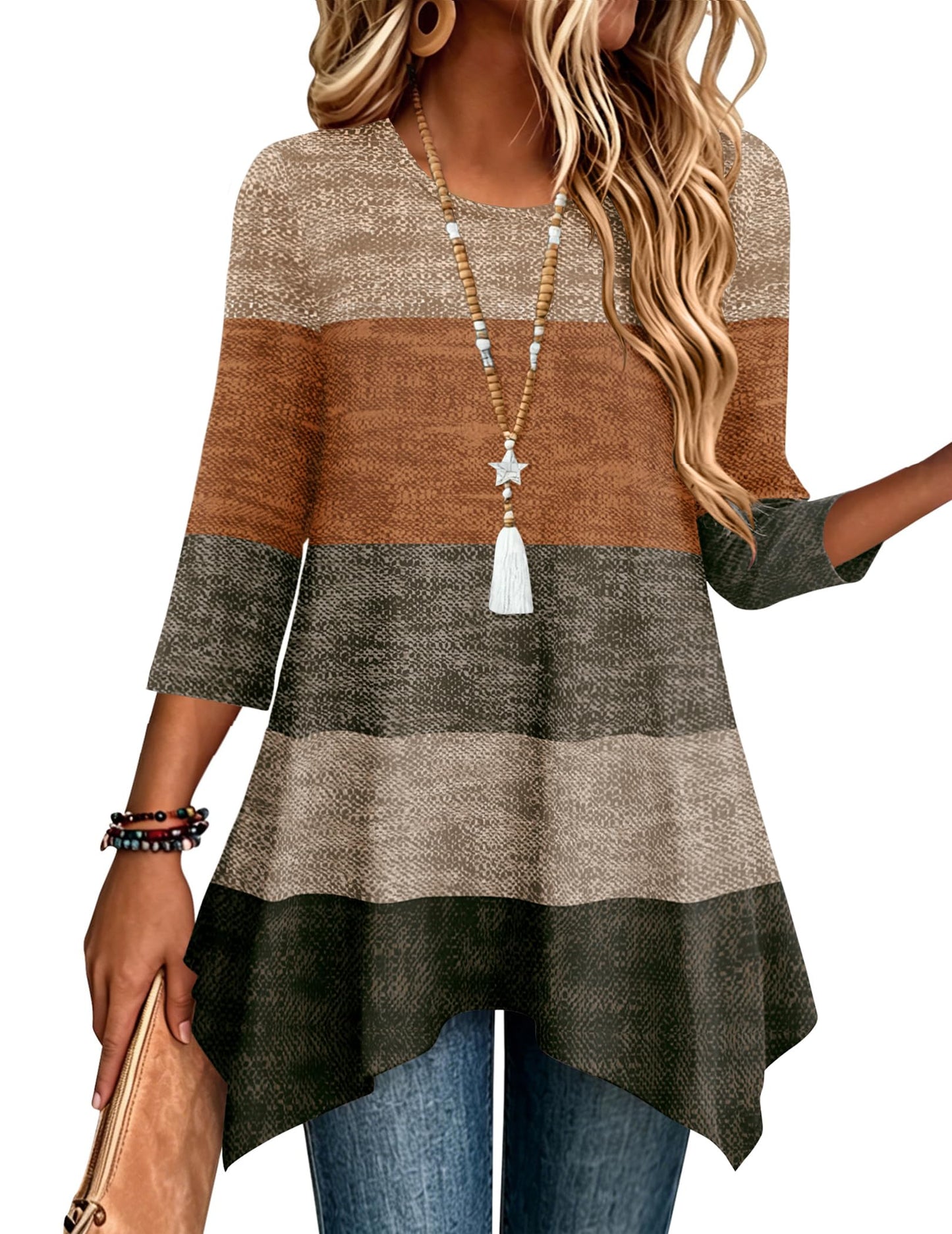 3/4 Sleeve Asymmetrical Tunic Top