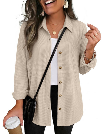 Waffle Knit Button-Down Shacket