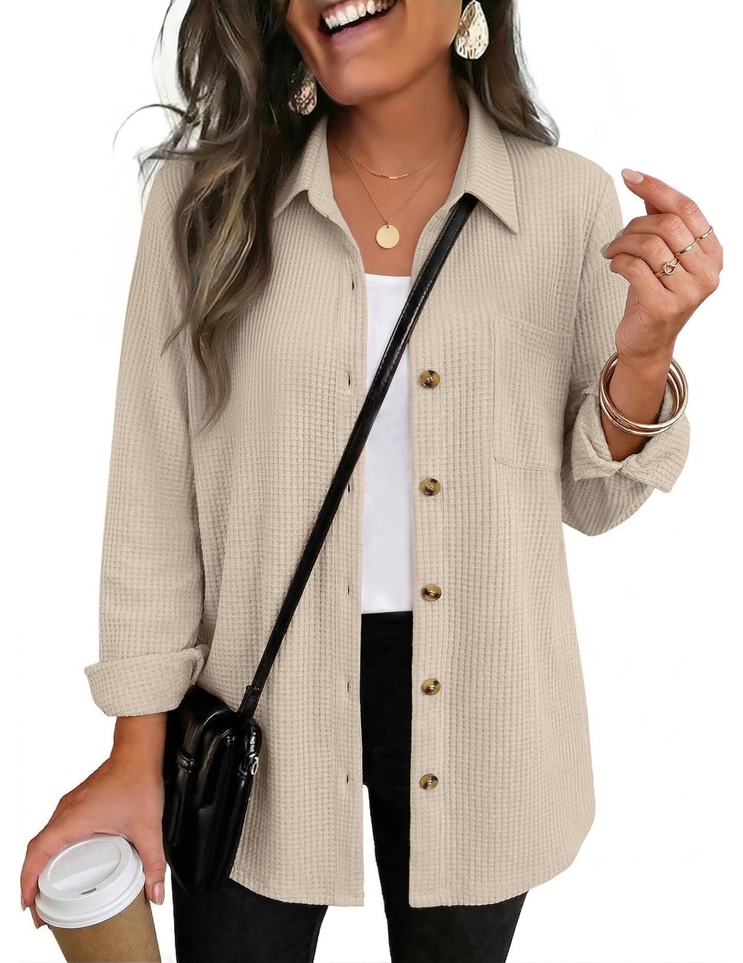 Waffle Knit Button-Down Shacket
