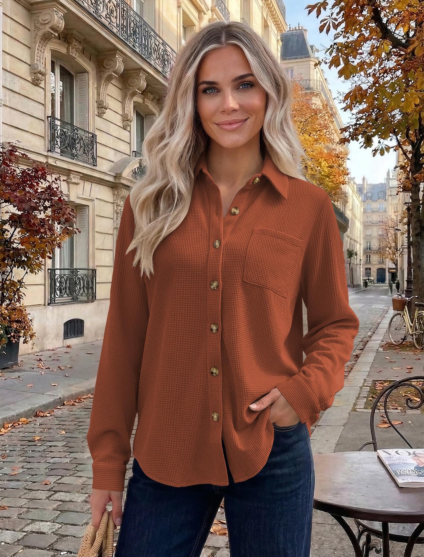 Waffle Knit Button-Down Shacket