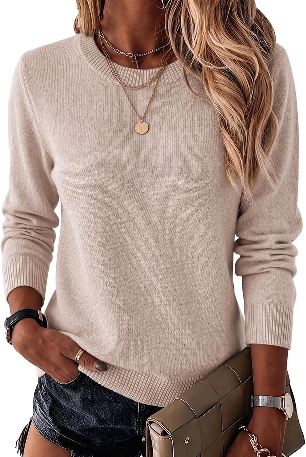 Wool Blend Crewneck Pullover Sweater