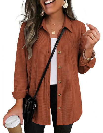 Waffle Knit Button-Down Shacket