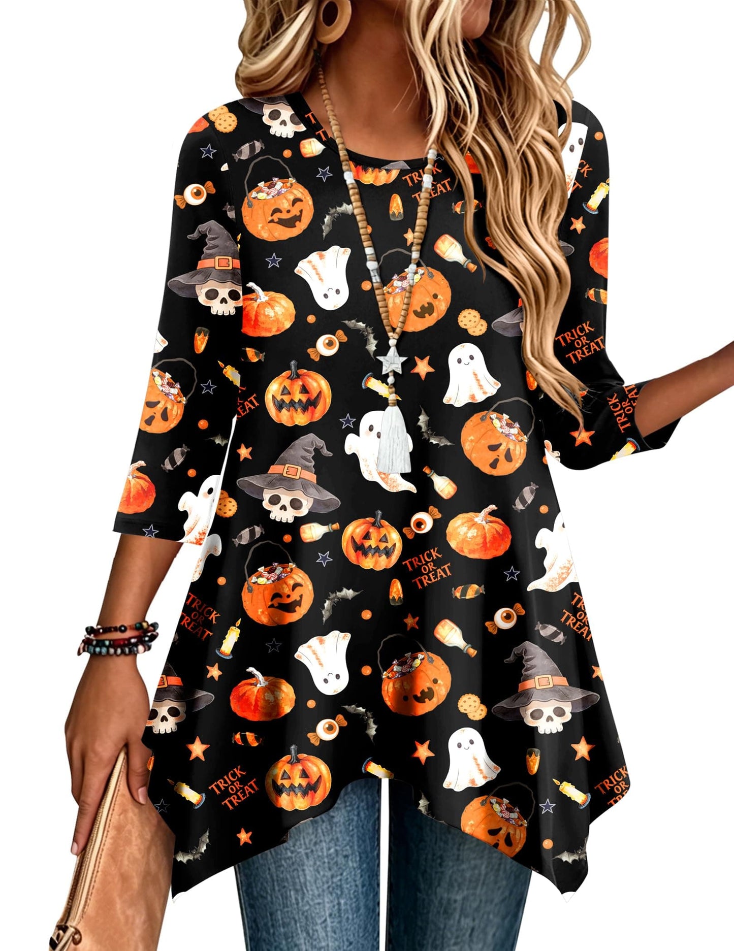 3/4 Sleeve Asymmetrical Tunic Top