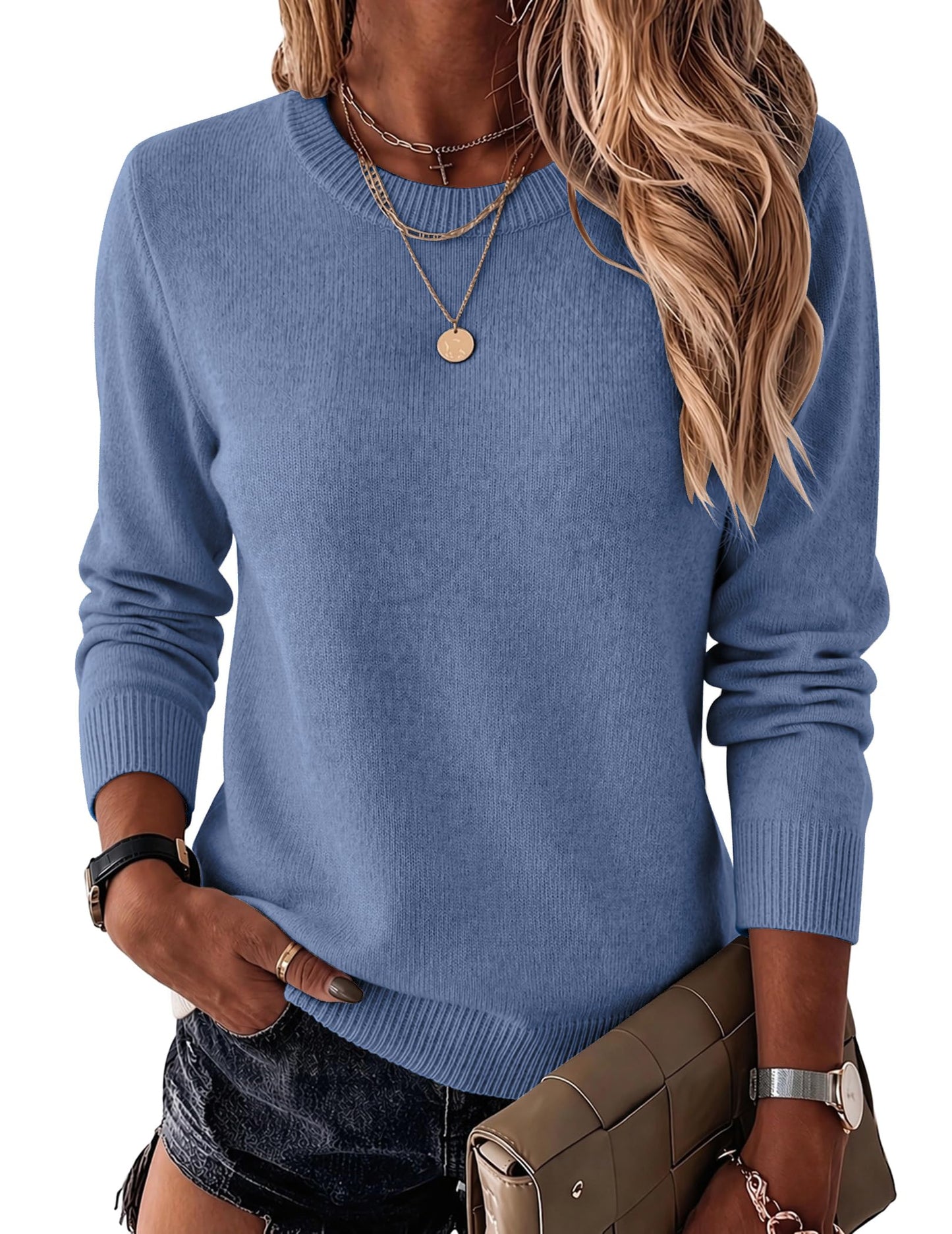 Wool Blend Crewneck Pullover Sweater