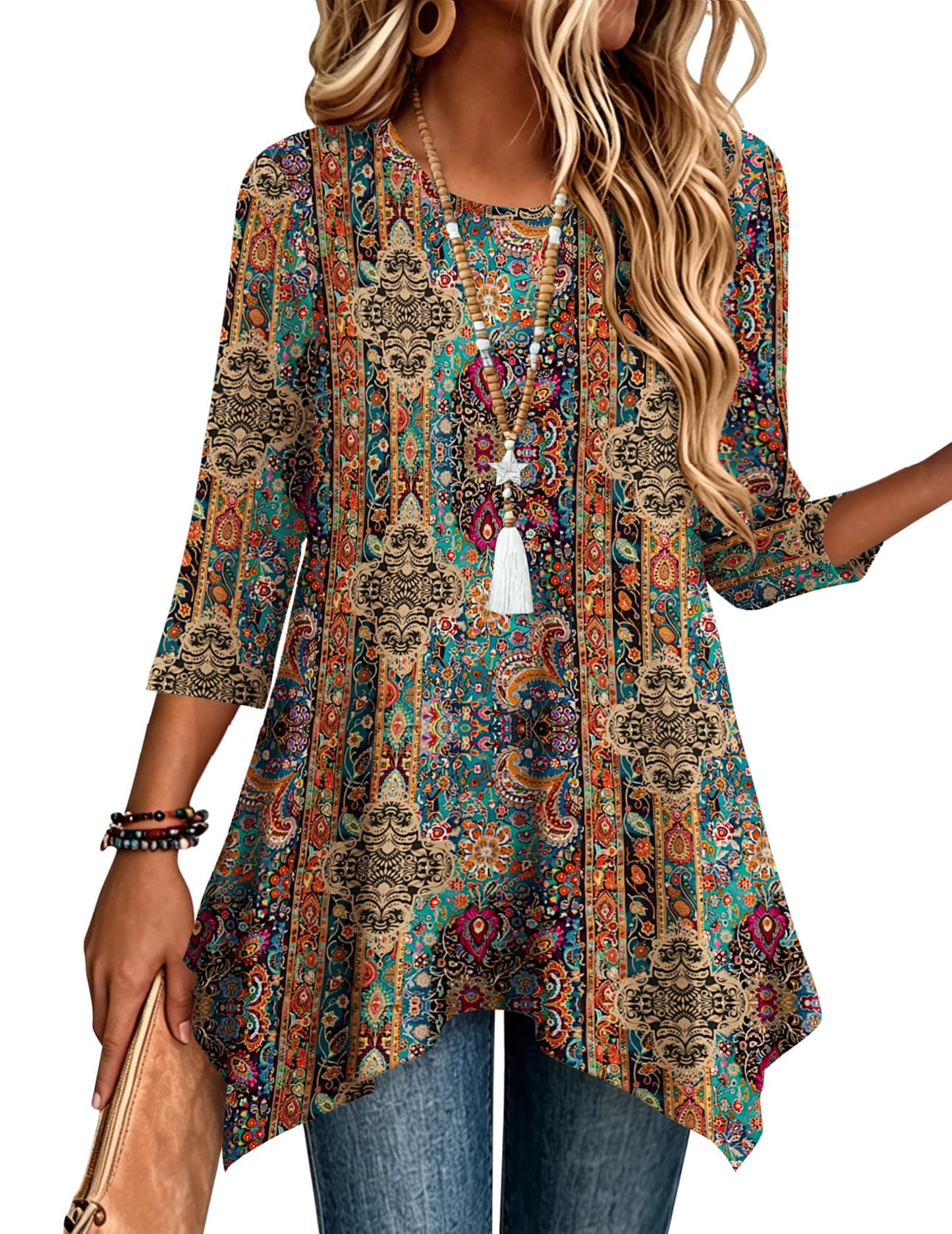 3/4 Sleeve Asymmetrical Tunic Top