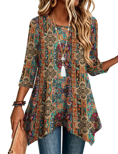 3/4 Sleeve Asymmetrical Tunic Top