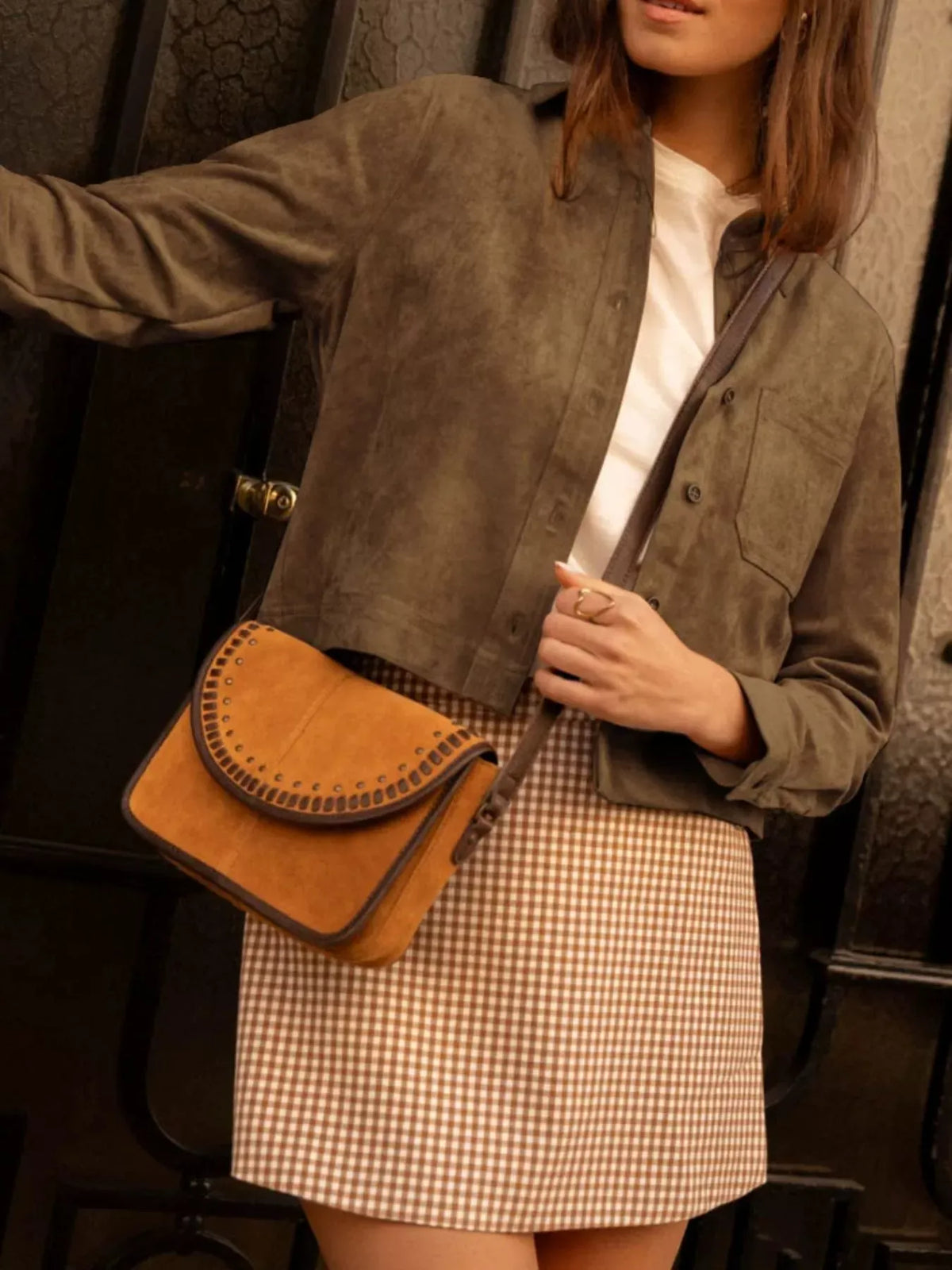 Cropped Faux-Suede Button-Front Jacket The Nichole Collection - Official Site