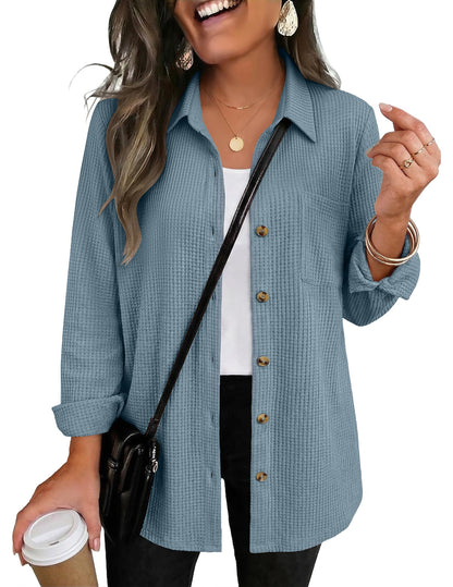Waffle Knit Button-Down Shacket
