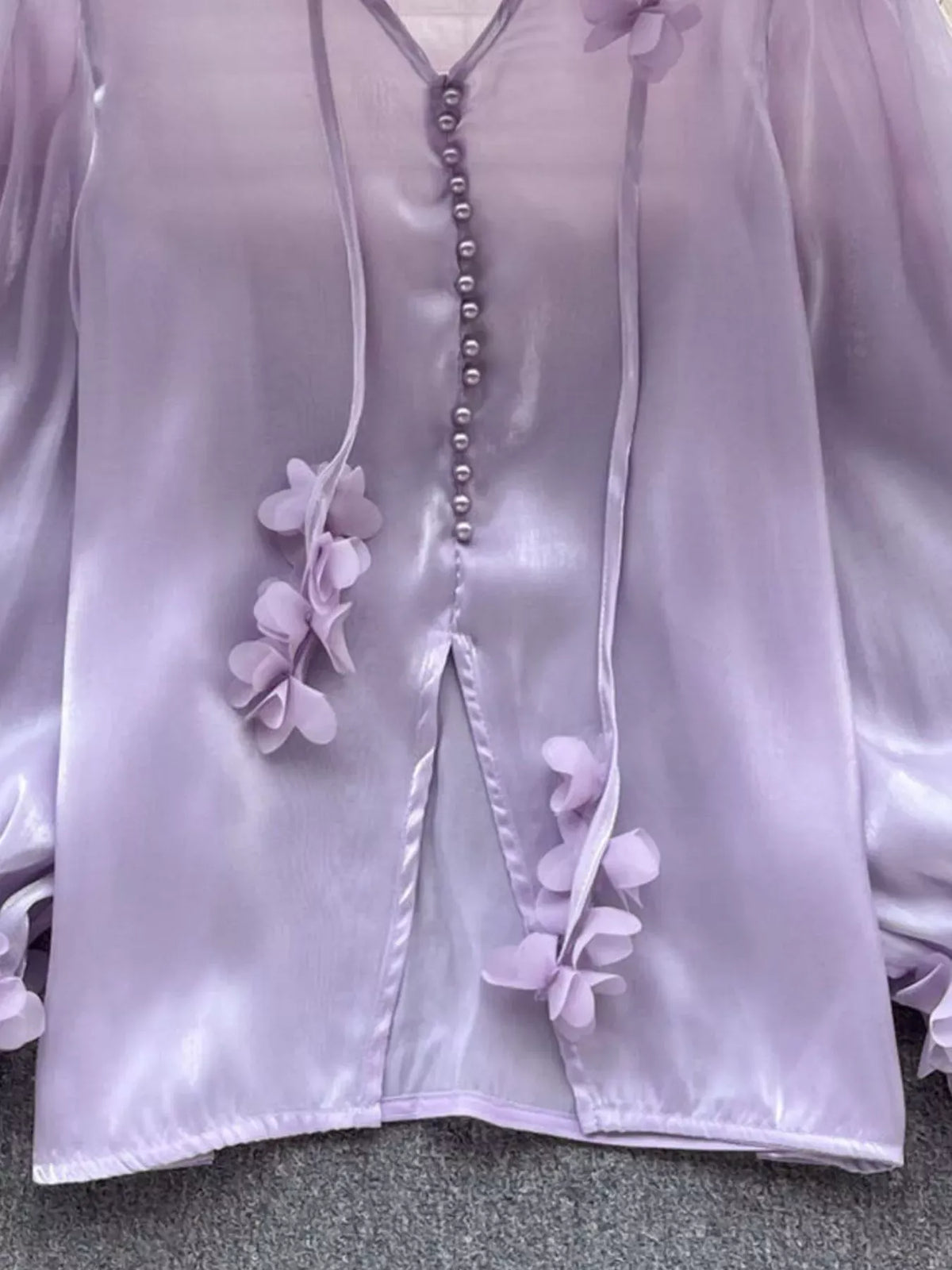 Sheer Floral-Embellished Shirt The Nichole Collection