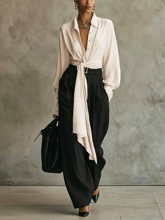 Tie-Front Shirt & Wide-Leg Pants Set The Nichole Collection - Official Site