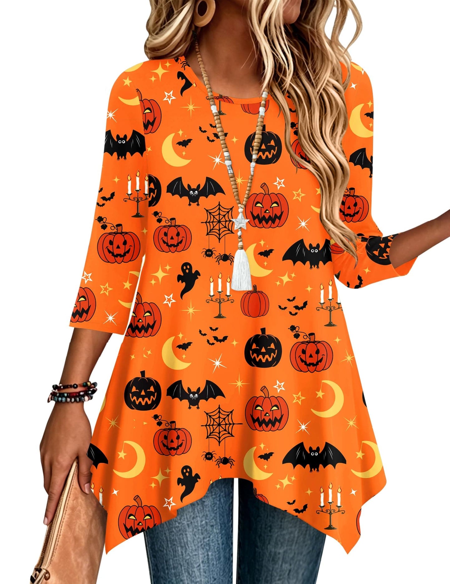 3/4 Sleeve Asymmetrical Tunic Top