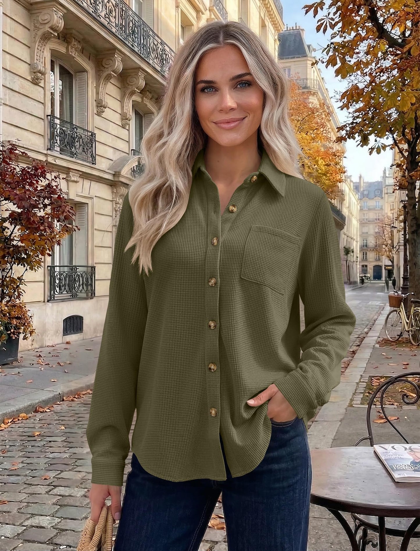 Waffle Knit Button-Down Shacket