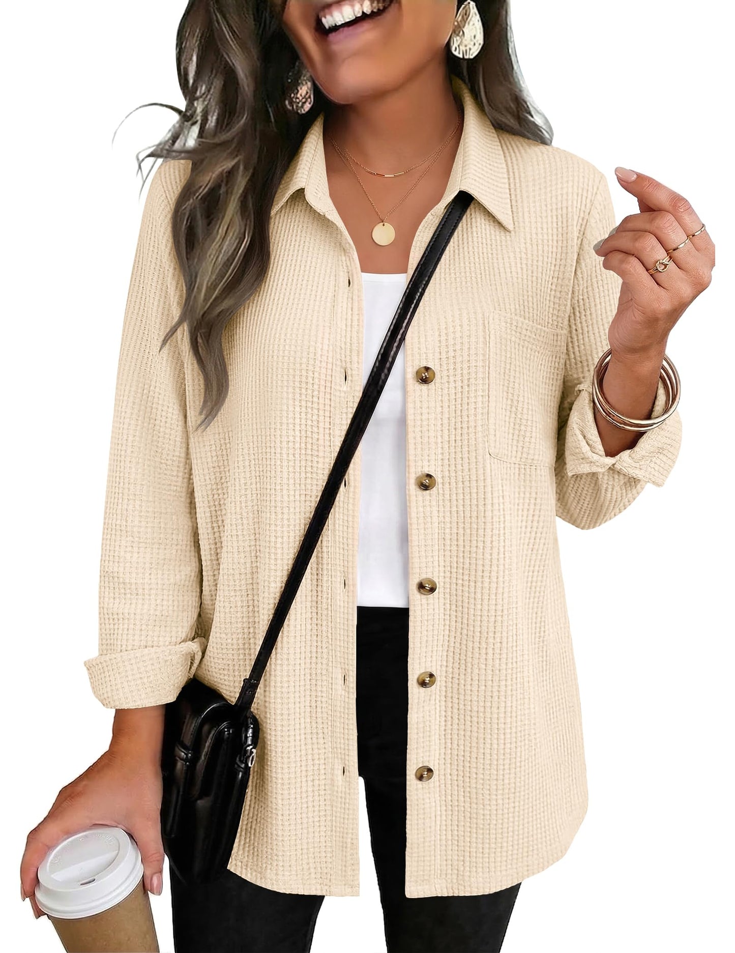 Waffle Knit Button-Down Shacket