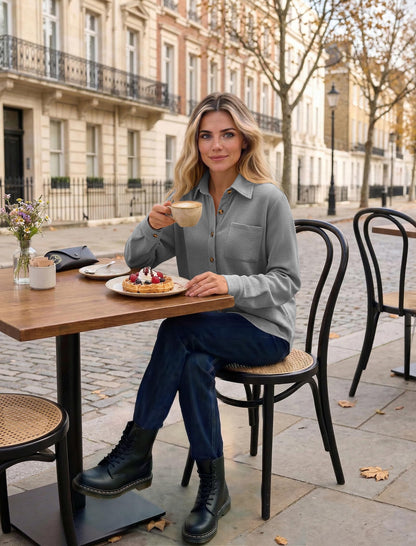 Waffle Knit Button-Down Shacket