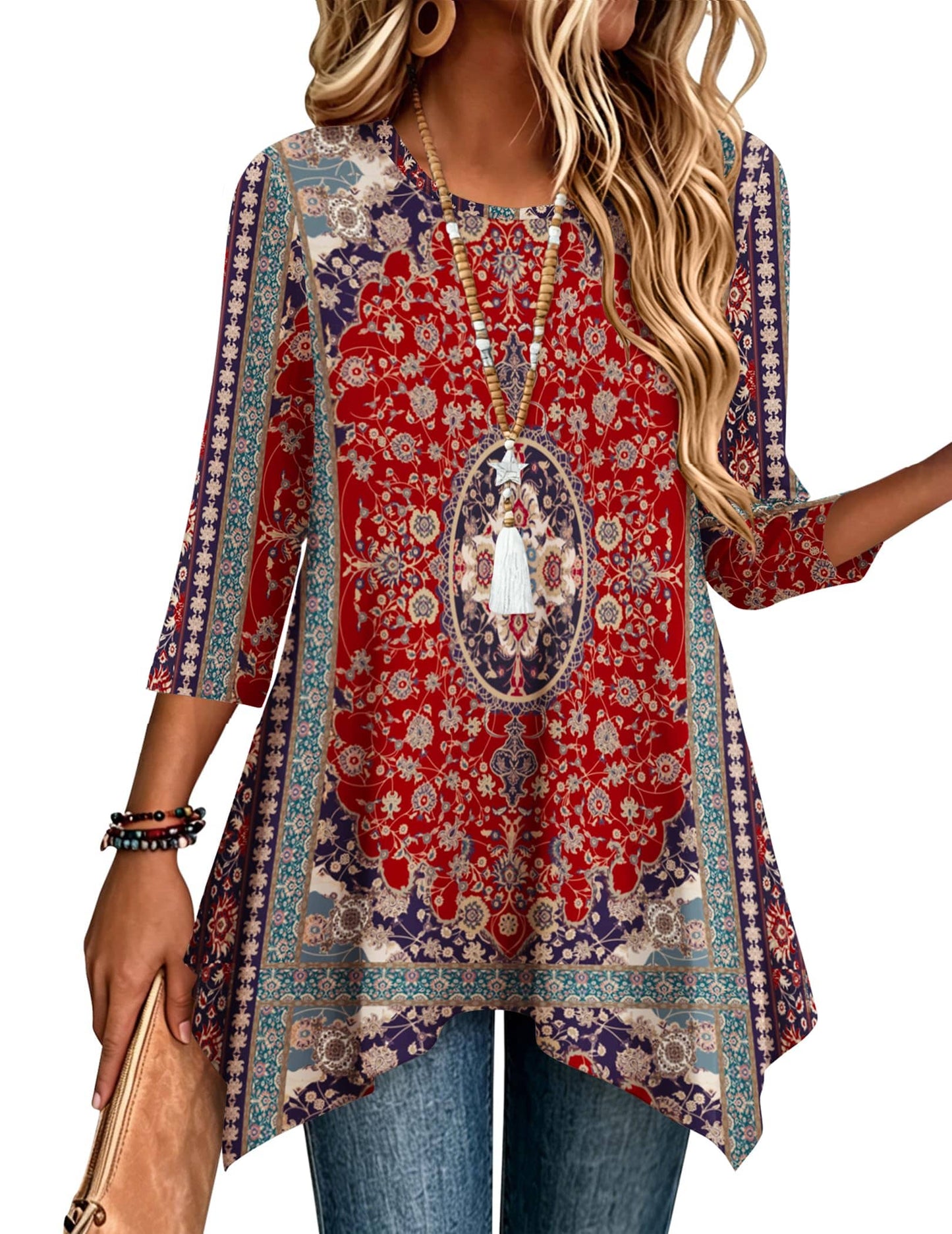 3/4 Sleeve Asymmetrical Tunic Top