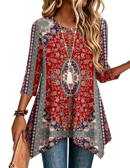 3/4 Sleeve Asymmetrical Tunic Top