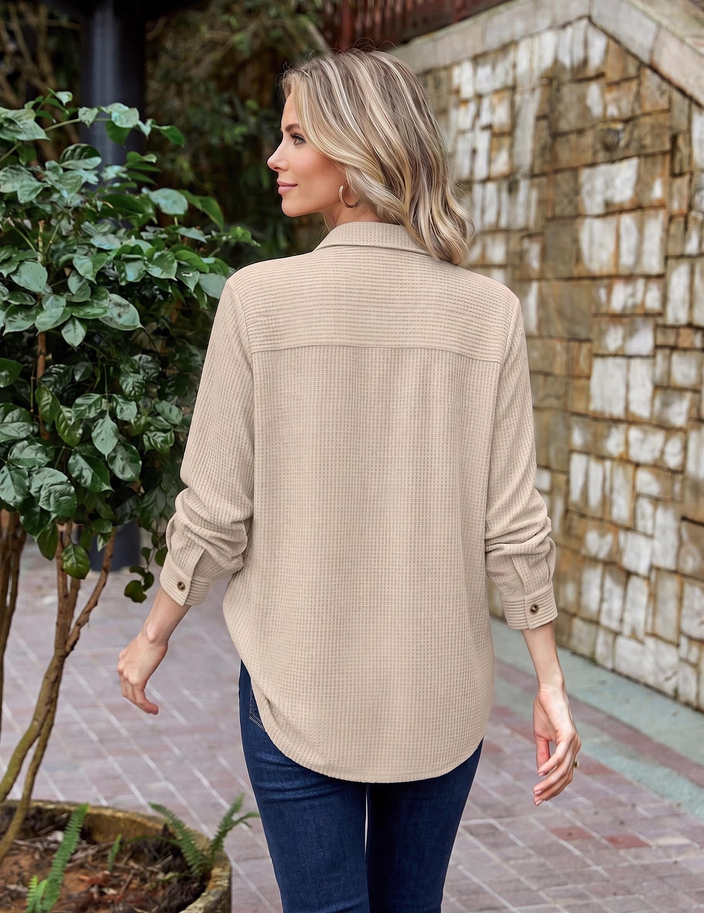 Waffle Knit Button-Down Shacket