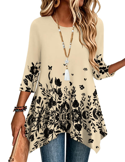 3/4 Sleeve Asymmetrical Tunic Top