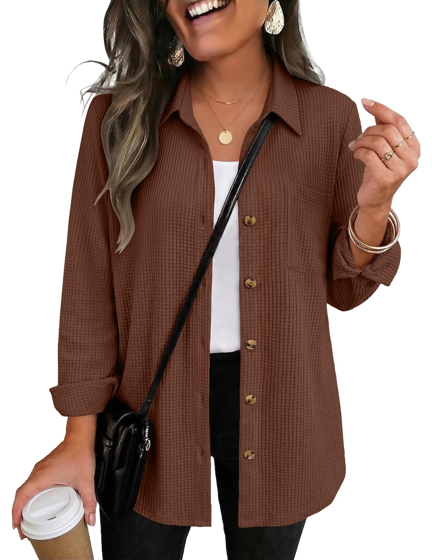 Waffle Knit Button-Down Shacket