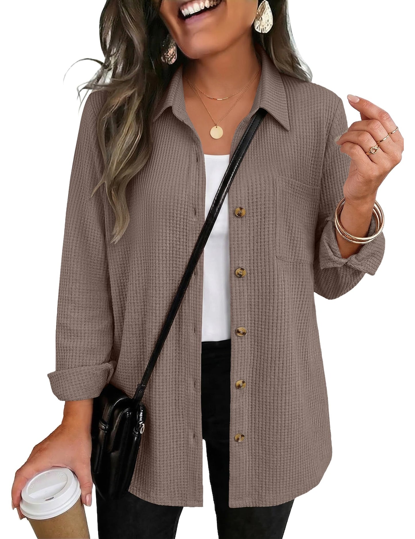 Waffle Knit Button-Down Shacket