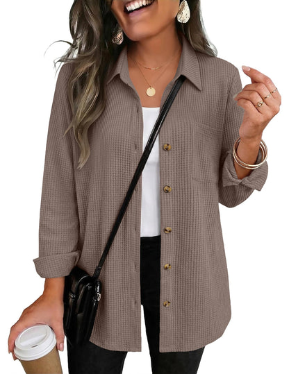 Waffle Knit Button-Down Shacket
