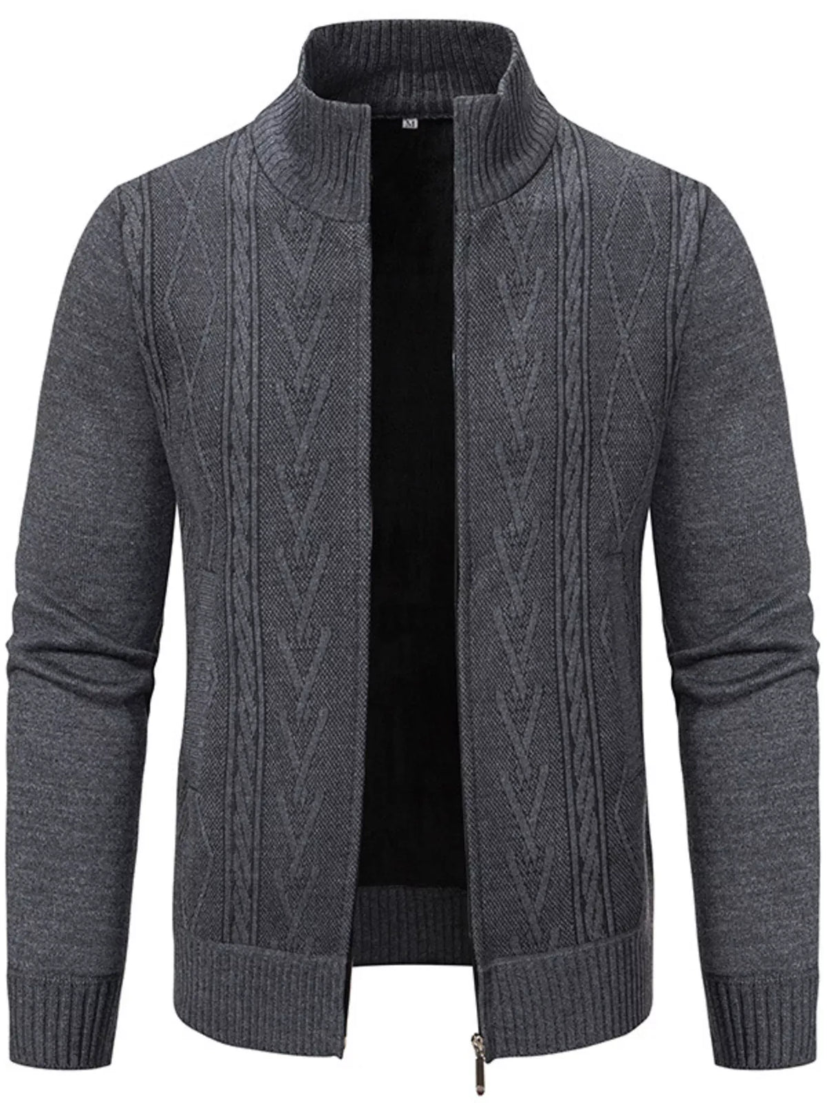 Men's Stand-Collar Full-Zip Detailed Cable-Knit Cardigan Jonathan M Collection