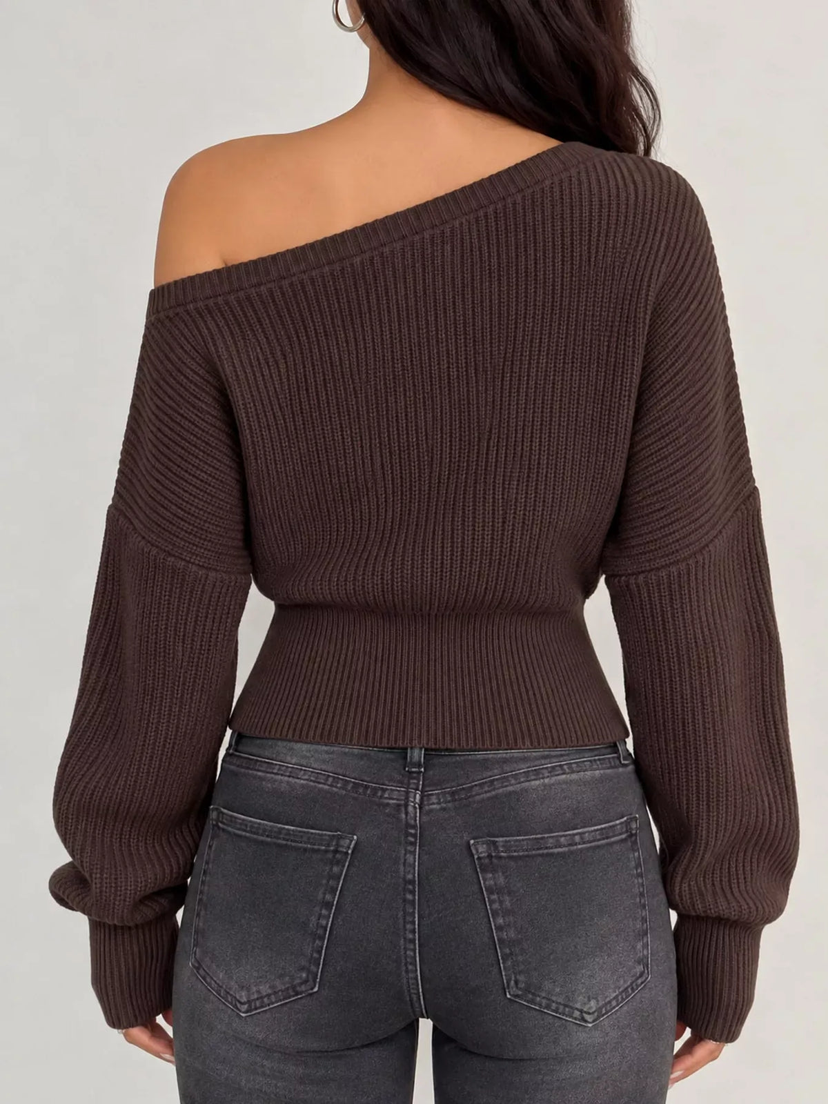 One-Shoulder Ribbed Knit Sweater The Nichole Collection